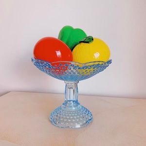 SOLD- Blue Gorham Hobnail Glass Serving Bowl